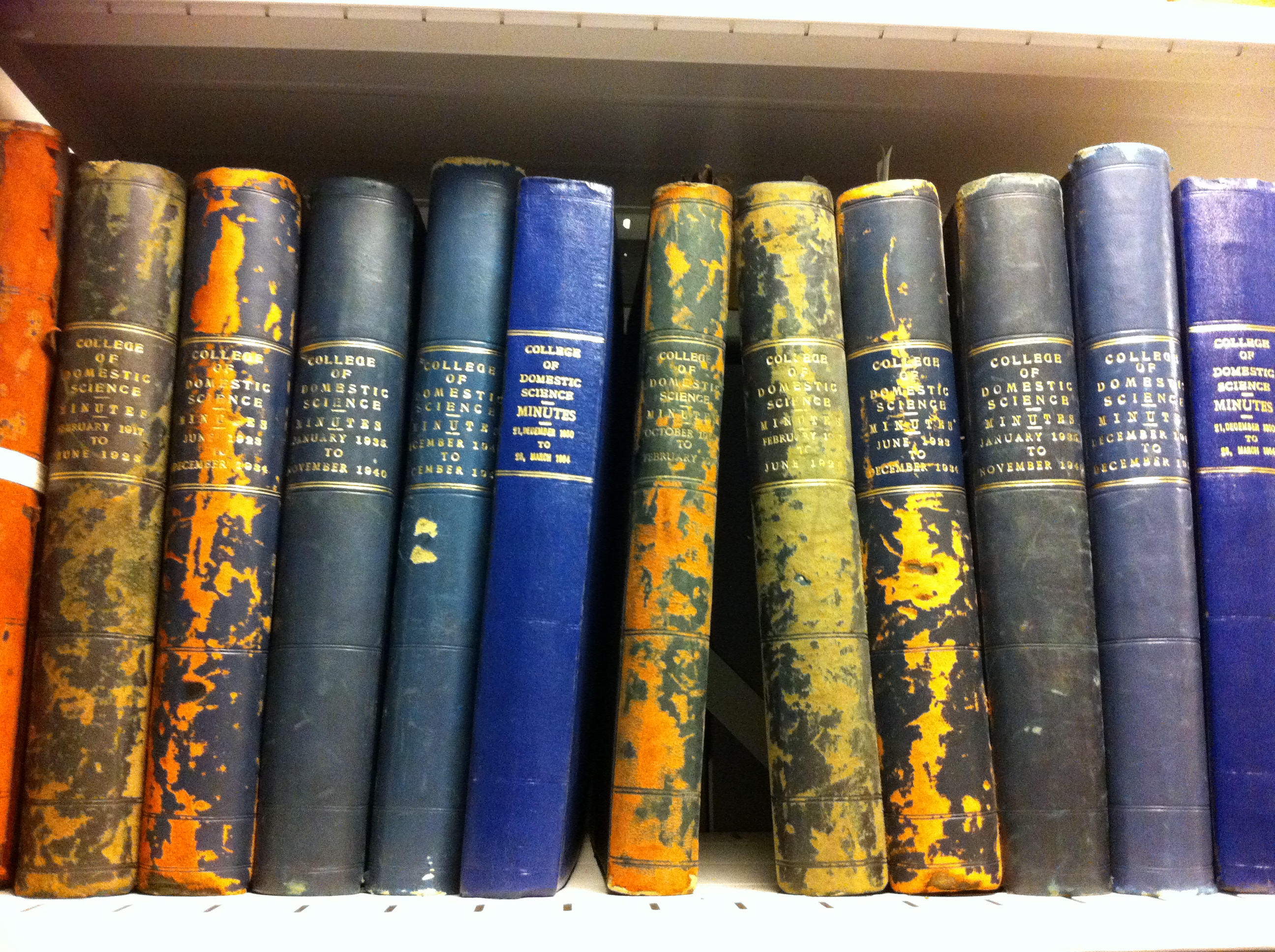 photograph of the minute books for the Glasgow and West of Scotland College of Domestic Science