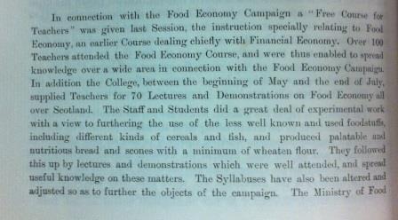 photograph of a paragraph from the minutes describing the work of the College in the Food Economy Campaign