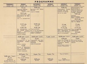 image of a programme with dates and activities including talks, practical activities and visits relating to electrical appliances and electricity supply