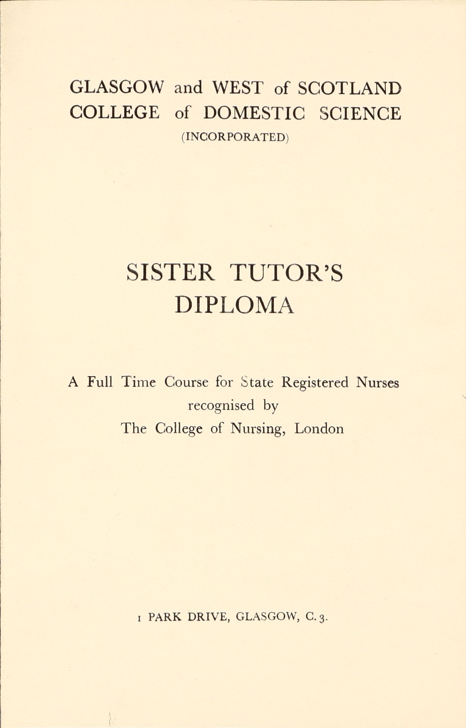 image of the front cover of the syllabus stating "recognised by the College of Nursing, London"