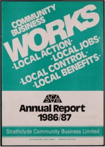Image of front cover of CBS Annual Report 1986/87 with strapline 'Community Business works'