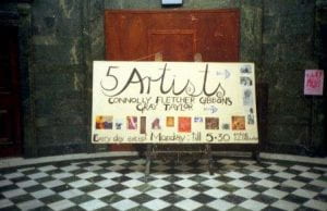 Handmade sign reading '5 Artists' in stylised writing