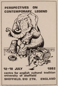 This image shows the poster used to advertise the 'Perspectives on Contemporary Legend' conference 12-18 July 1982 which Sandy mentions in the blog post. 