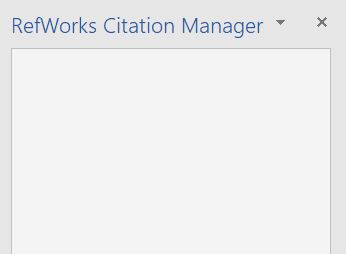 a screenshot of a Word document. The RefWorks citation manager is open however the screen has not loaded and is blank. 